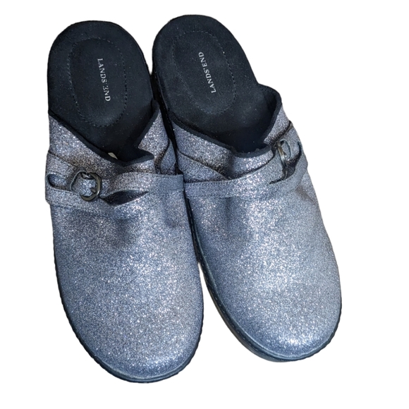 NEW Lands End silver glitter sparkle clogs mules slip on Women's 6 - Picture 2 of 8